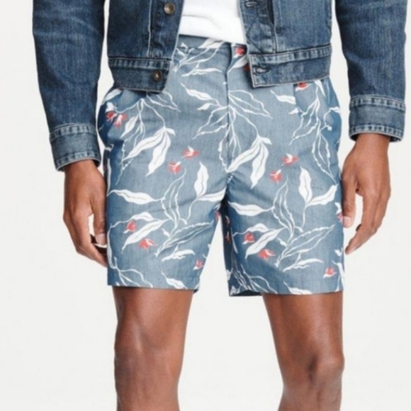 rag & bone Jackson Shorts Olive Green Bird Fauna Pleat Front Pockets Size 28 - Picture 3 of 14